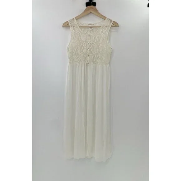 Nicolette Ivory Lace Sheer Bodice Dress Size L Slits Flowy, Fairycore, Flaw - Picture 1 of 13